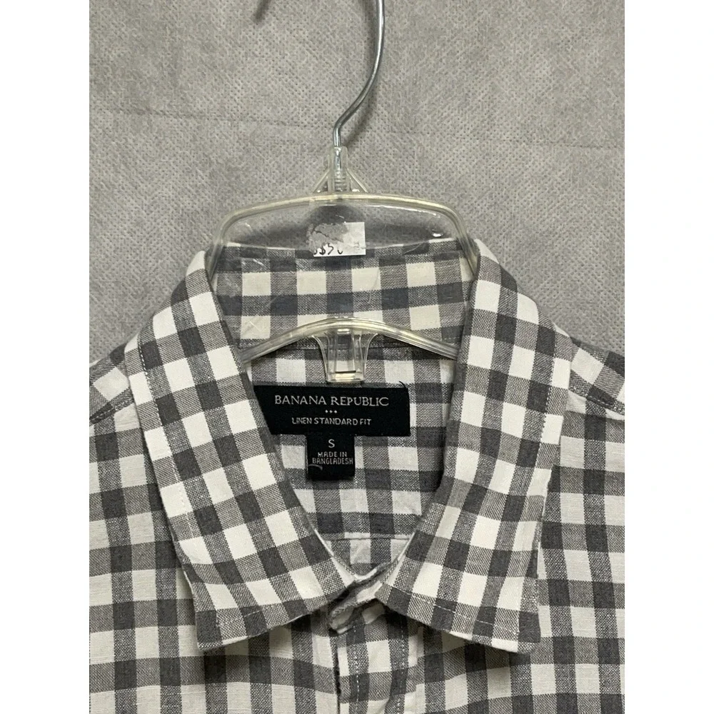 Banana Republic Shirt Men S Standard Gingham Check‎ Linen Cotton Roll Up Sleeves